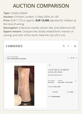 Lot 54 - A BACTRIAN LIMESTONE COLUMN IDOL, LATE 3RD-EARLY 2ND MILLENNIUM BC