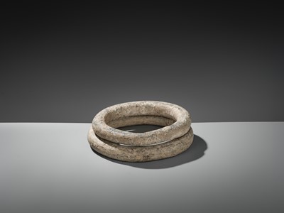Lot 57 - A RARE PAIR OF LARGE STONE RINGS, PREDYNASTIC PERIOD