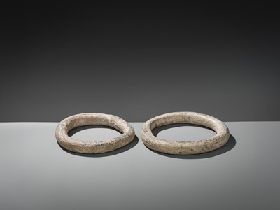 Lot 57 - A RARE PAIR OF LARGE STONE RINGS, PREDYNASTIC PERIOD