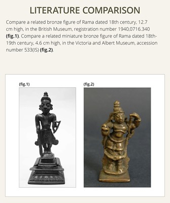 Lot 78 - A MINIATURE BRONZE FIGURE OF RAMA, 17TH-18TH CENTURY