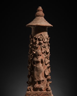 Lot 283 - A MAJAPAHIT TERRACOTTA ARCHITECTUAL PILLAR WITH NYMPHS AND LOTUS