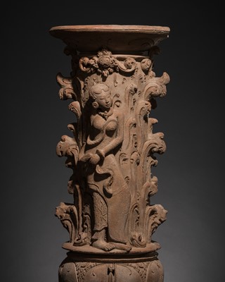 Lot 293 - A MAJAPAHIT TERRACOTTA PILLAR WITH MALE AND FEMALE FIGURES