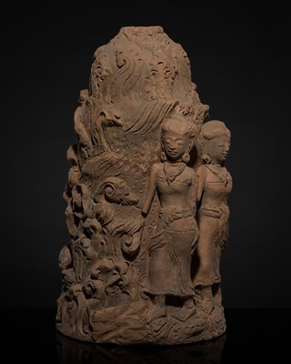 Lot 206 - A MAJAPAHIT TERRACOTTA FIGURAL INCENSE BURNER AS A MOUNTAIN CAVE