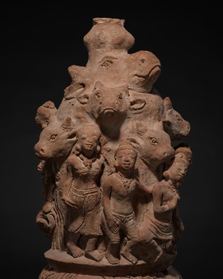 Lot 207 - A RARE MAJAPAHIT TERRACOTTA GROUP OF NANDI WORSHIPPERS