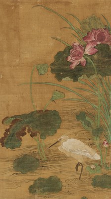 Lot 634 - ‘HERON IN A LOTUS POND’, EARLY QING DYNASTY