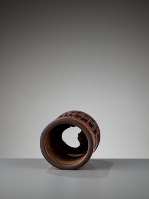 Lot 541 - A RETICULATED BAMBOO ‘SEVEN SAGES’ BRUSH POT, BITONG, MID-QING