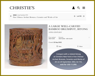 Lot 541 - A RETICULATED BAMBOO ‘SEVEN SAGES’ BRUSH POT, BITONG, MID-QING