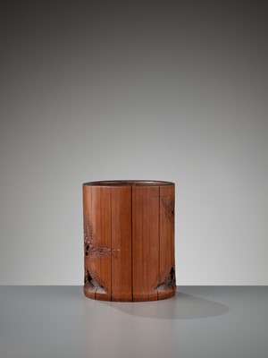 Lot 541 - A RETICULATED BAMBOO ‘SEVEN SAGES’ BRUSH POT, BITONG, MID-QING