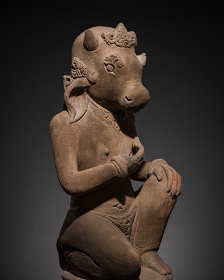 Lot 278 - A MAJAPAHIT TERRACOTTA FIGURE OF NANDI IN HUMAN FORM