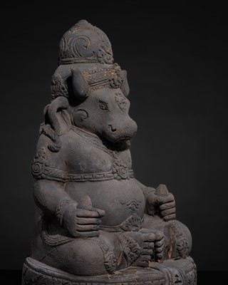 Lot 215 - A MAJAPAHIT TERRACOTTA FIGURE OF NANDISARAJA