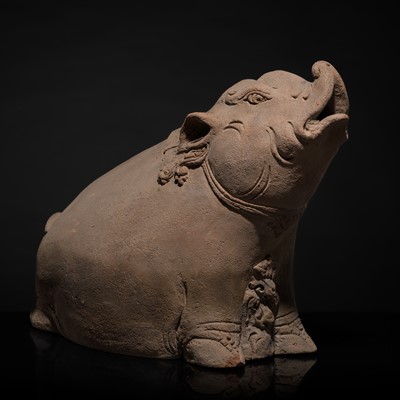Lot 217 - A UNIQUE MAJAPAHIT TERRACOTTA FIGURE OF A BABY ELEPHANT