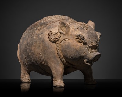Lot 301 - A MAJAPAHIT TERRACOTTA FIGURE OF A PIG