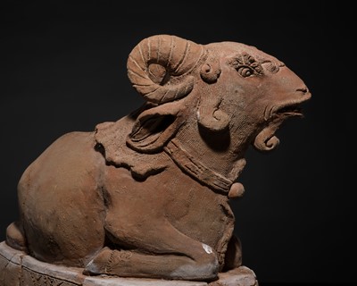 Lot 219 - A UNIQUE MAJAPAHIT TERRACOTTA FIGURE OF A RAM, AJA