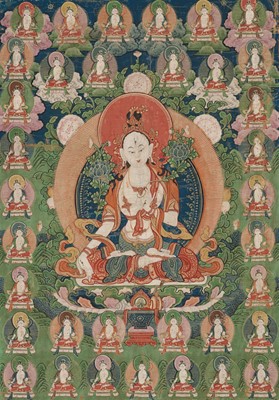 Lot 336 - A FINE THANGKA OF WHITE TARA, TIBET, 18TH CENTURY