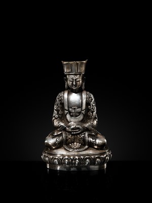 Lot 36 - A RARE SILVER FIGURE OF BUDDHA AMITABHA, TIBET OR MONGOLIA, 18TH-19TH CENTURY