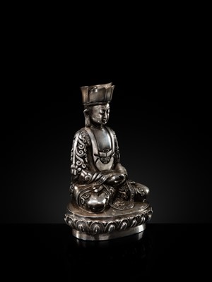 Lot 36 - A RARE SILVER FIGURE OF BUDDHA AMITABHA, TIBET OR MONGOLIA, 18TH-19TH CENTURY