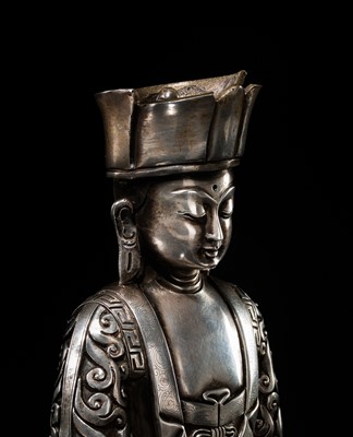 Lot 36 - A RARE SILVER FIGURE OF BUDDHA AMITABHA, TIBET OR MONGOLIA, 18TH-19TH CENTURY