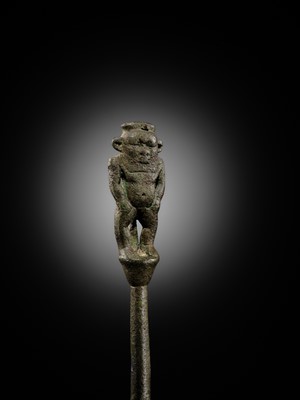 Lot 1 - A BRONZE FIGURE OF BES, LATE PERIOD TO PTOLEMAIC ERA