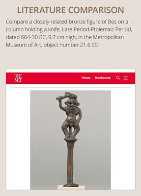 Lot 1 - A BRONZE FIGURE OF BES, LATE PERIOD TO PTOLEMAIC ERA