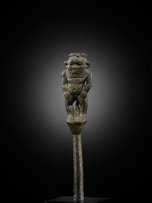 Lot 1 - A BRONZE FIGURE OF BES, LATE PERIOD TO PTOLEMAIC ERA