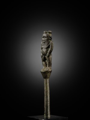 Lot 1 - A BRONZE FIGURE OF BES, LATE PERIOD TO PTOLEMAIC ERA