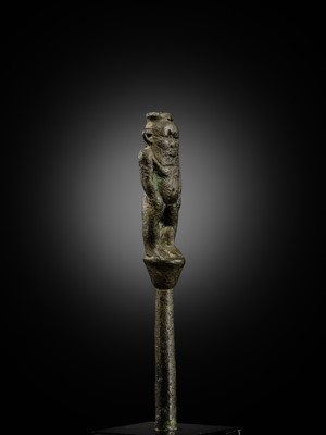 Lot 1 - A BRONZE FIGURE OF BES, LATE PERIOD TO PTOLEMAIC ERA