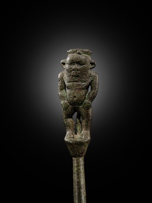 Lot 1 - A BRONZE FIGURE OF BES, LATE PERIOD TO PTOLEMAIC ERA