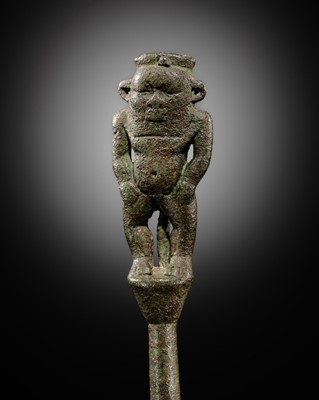 Lot 1 - A BRONZE FIGURE OF BES, LATE PERIOD TO PTOLEMAIC ERA
