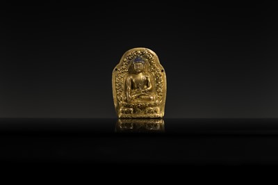 Lot 275 - A GILT-BRONZE VOTIVE PLAQUE OF BUDDHA AKSHOBHYA, TIBET, 18TH CENTURY