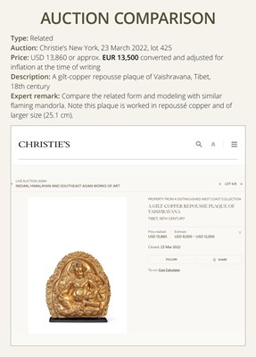 Lot 275 - A GILT-BRONZE VOTIVE PLAQUE OF BUDDHA AKSHOBHYA, TIBET, 18TH CENTURY