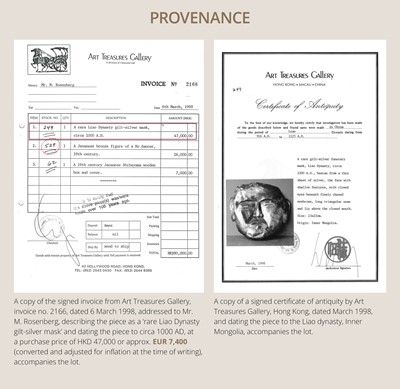 Lot 87 - A GILT SILVER FUNERARY MASK OF A NOBLEMAN, LIAO DYNASTY