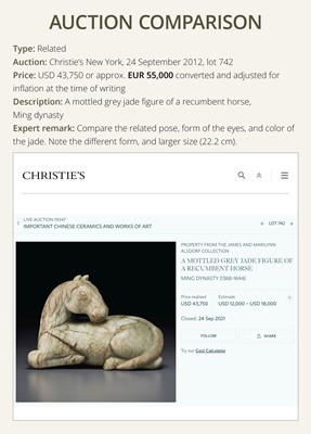 A GREY AND BLACK JADE ‘HORSE’ APPLIQUÉ, MING DYNASTY