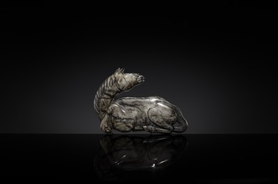 A GREY AND BLACK JADE ‘HORSE’ APPLIQUÉ, MING DYNASTY