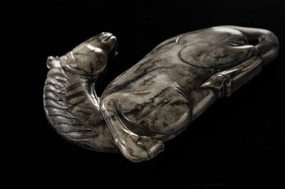A GREY AND BLACK JADE ‘HORSE’ APPLIQUÉ, MING DYNASTY