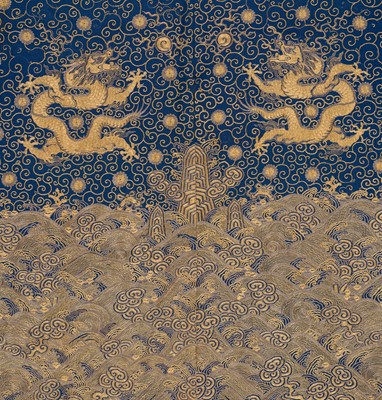 Lot 104 - AN IMPERIAL GOLD- AND SILVER-EMBROIDERED ‘NINE DRAGON’ ROBE, JIFU, QIANLONG