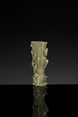 A CELADON JADE ‘CHILONG AND DUCK’ DOUBLE VASE, LATE MING TO MID-QING DYNASTY
