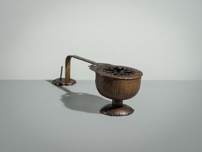 A BRONZE AND COPPER ‘LOTUS’ EKORO (LONG-HANDLED CENSER), NANBOKUCHO PERIOD