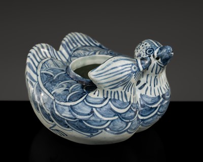 Lot 633 - A BLUE AND WHITE ‘DOUBLE DUCK’ WATER POT, LÊ DYNASTY, 15TH-16TH CENTURY