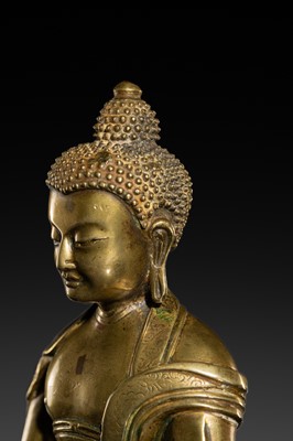 A COPPER ALLOY FIGURE OF BUDDHA SHAKYAMUNI, QING DYNASTY, 17TH-18TH CENTURY