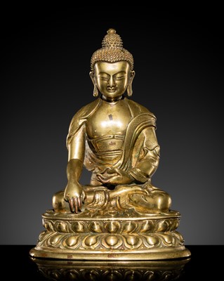 A COPPER ALLOY FIGURE OF BUDDHA SHAKYAMUNI, QING DYNASTY, 17TH-18TH CENTURY