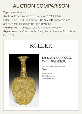 Lot 181 - AN EXCEEDINGLY RARE AND IMPORTANT GOLD ‘PHOENIX’ VASE, TANG-LIAO DYNASTY