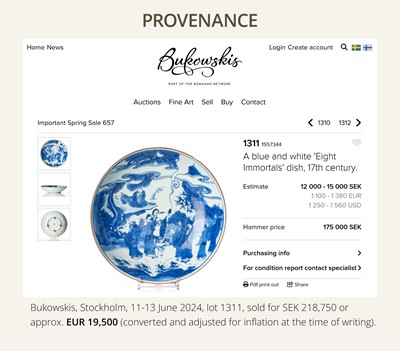 A LARGE BLUE AND WHITE ‘DAOIST IMMORTALS’ DISH, SHUNZHI PERIOD