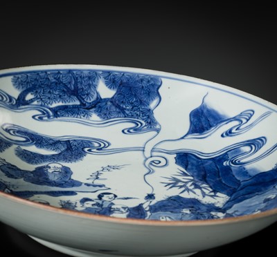 A LARGE BLUE AND WHITE ‘DAOIST IMMORTALS’ DISH, SHUNZHI PERIOD