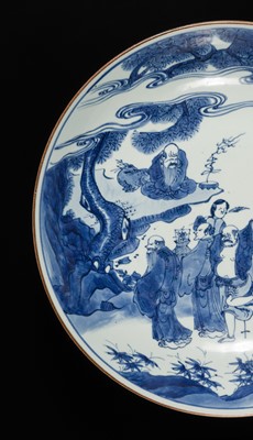 A LARGE BLUE AND WHITE ‘DAOIST IMMORTALS’ DISH, SHUNZHI PERIOD