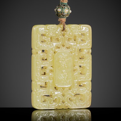 Lot 446 - A YELLOW JADE ‘ABSTINENCE’ PLAQUE, 18TH CENTURY