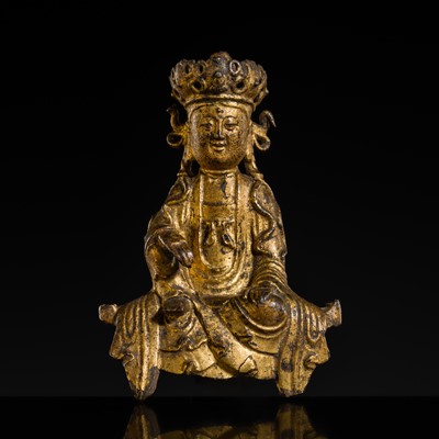 Lot 354 - A SMALL GILT-BRONZE FIGURE OF GUANYIN, SONG TO YUAN DYNASTY, 13TH CENTURY