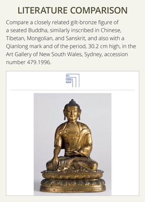 Lot 85 - A GILT-BRONZE REPOUSSÉ FIGURE OF THE CONTEMPLATING WISDOM BUDDHA, GUAN CHA HUI FO, QIANLONG INCISED SEVEN-CHARACTER MARK AND PERIOD