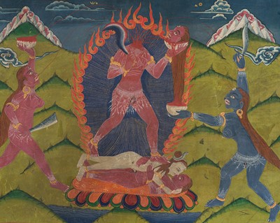 Lot 330 - A RARE AND IMPRESSIVE PAINTING OF CHINNAMASTA, NEPAL, 18TH-19TH CENTURY