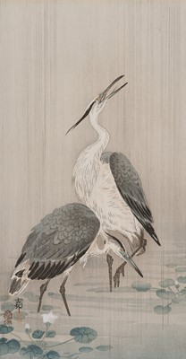 Lot 1382 - OHARA KOSON: TWO HERONS IN THE RAIN