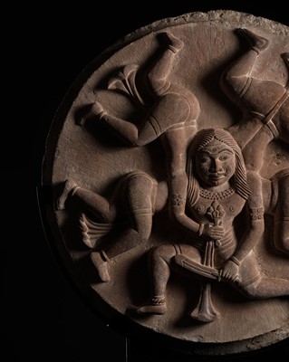 Lot 618 - A RED SANDSTONE ‘AKICHAKA’ JAIN TEMPLE CEILING ROUNDEL, RAJASTHAN, INDIA, 15TH-16TH CENTURY OR EARLIER